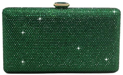 Boutique De FGG Elegante Borsa da Sera con Cristalli per Donna Borse Serali Formale con Strass Stilosa Borsa a Scatola Borsa da Sposa, Piccolo, Verde