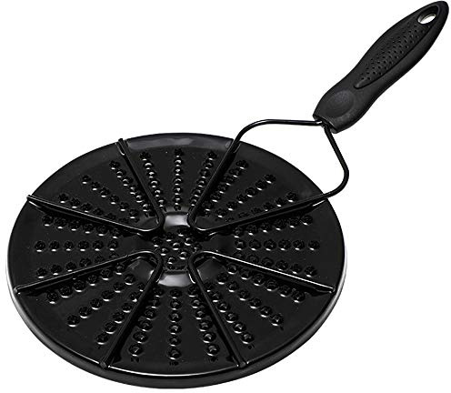 TAMUME Estantes y Soportes para Ollas y Sartenes de Esmalte Negro con Asa de Lazo, Difusor de Calor Redondo Ranurado, Salvamanteles de Hierro Fundido para Ollas Moka y Sartenes Pequeñas