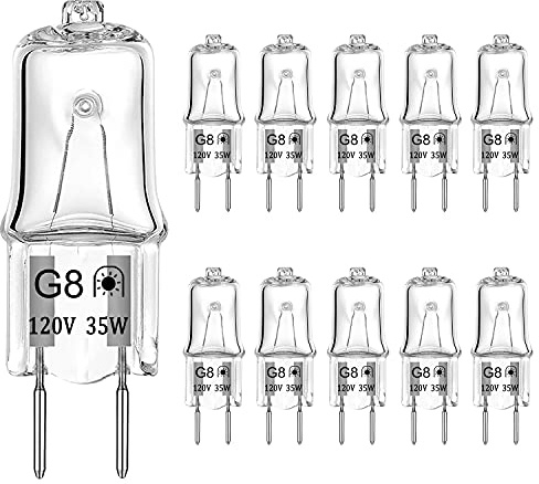 Lacnooe G8 Halogen Light Bulbs 35W 120V G8 Base 2Pin Dimmable Xenon Bulb T4 JCD Type Warm White 2700K for Kitchen Hood, Landscape Lights, Desk and Floor Lamps, Wall Sconces (10 Pack)