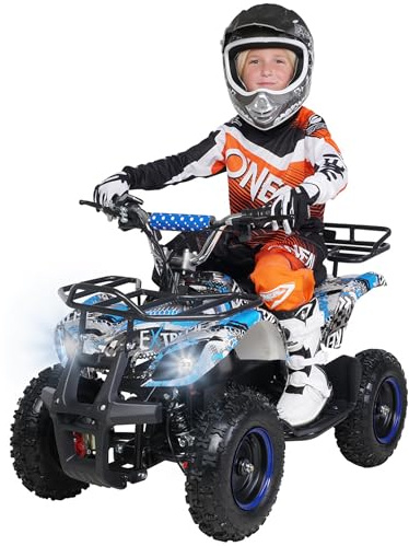 Actionbikes Motors Kinder Quad Elektro ATV Torino (Blau Polo) | 𝟑𝟔 Volt 𝟭𝟬𝟬𝟬 Watt Motor bis 𝟐𝟒 km/h | Kinderquad | Pocket Quad | Safety Touch Fußschalter | Für Kinder ab 8 Jahren
