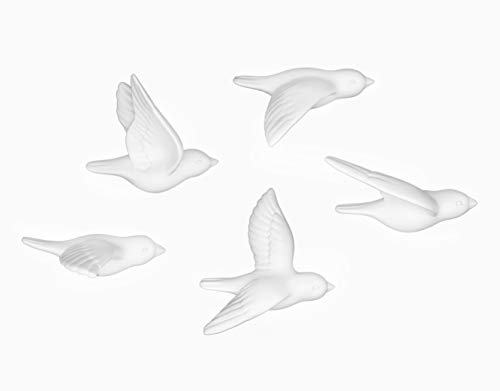 Holi Trends Wanddekoration Set: 5 Verschiedene Vögel, aus Porzellan Keramik hängend, Wohnzimmer, Kinderzimmer, Babyzimmer, Schlafzimmer, Aesthetic, Boho, Geschenk, Weihnachten (Weiß-Matt)