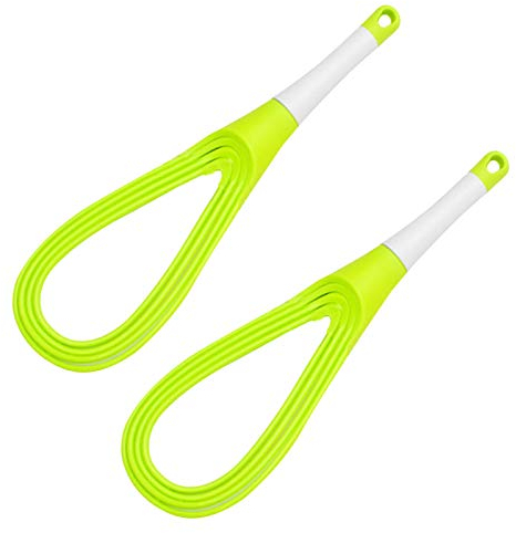 2 pcs Flat Whisk Plastic Egg Beater Whisk 2-In-1Collapsible Rotating Balloon and Silicone Coated Flat Whisk Baking Kitchen Gadgets