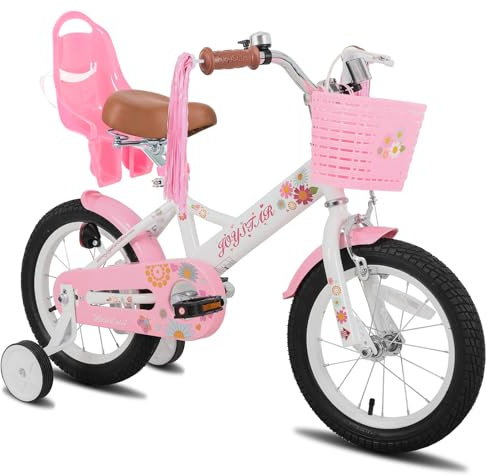JOYSTAR 12 Inch Kids Bike Little Daisy Girls Bike with Training Wheels Doll Bike Seat Basket & Streamers Princess Kids Bicycle for Girls Toddler of 2-4 Years Toddler Bikes White
