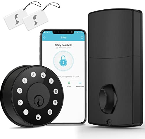 Keyless Deadbolt Smart Door Lock: Sifely Digital Keyless Entry Door Lock for Front Door, Code & Fob Access, App Control, Auto Lock, Easy to Install (Black)