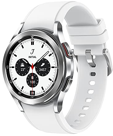 Samsung Galaxy Watch4 Classic, Runde Bluetooth Smartwatch, Wear OS, drehbare Lünette, Fitnessuhr, Fitness-Tracker, 42 mm, Silver inkl. 36 Monate Herstellergarantie [Exkl. bei Amazon]
