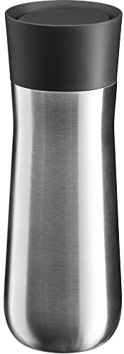 WMF Impulse Isolierbecher 350 ml, Thermobecher mit Automatikverschluss, 360°-Trinköffnung, Kaffeebecher to go hält Getränke 8h heiß/12h kalt, silber