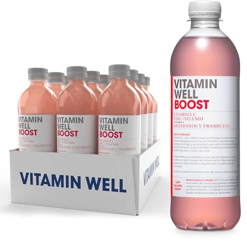 Vitamin Well - Enriquecido con Vitaminas C, Zinc, Selenio, 12 x 500ml, Opción Saludable, Sabor Arándanos y Frambuesa/Boost (12 x 500ml)