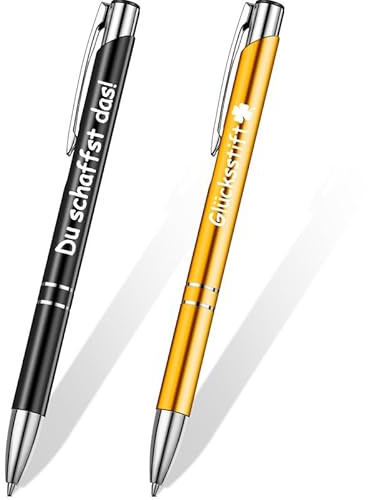 Nezyo 2 Stück Einziehbarer Kugelschreiber Zitate Druckkugelschreiber | Eingabestift, Metall Motivation Stift, für Kollegen Schreibtisch Mitarbeiter, Schwarz und Gold, Stilvoller Stil