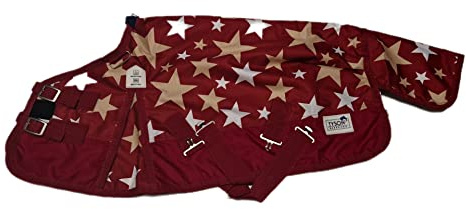 Outdoor Regendecke Winterdecke Outdoor Decke Weidedecke 65 70 75 80 85 90 95 100 Weinrot Sterne 0 oder 200 Gr. Minishetty Minipony Mini Shetty Welsh Fleece Thermodecke (200 Gramm Füllung, 75 cm)