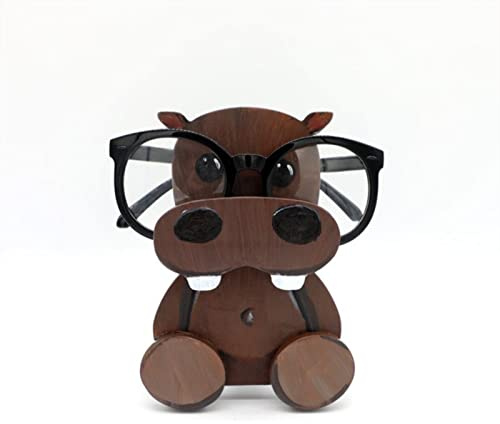 HBSGS Brillenhalter aus Holz, kreativer niedlicher Tier-Brillenhalter, handgefertigt, kreatives Sonnenbrillen-Display für Desktop-Accessoire, Heimbüro-Dekor, Geburtstag（Hund） (Nilpferd)