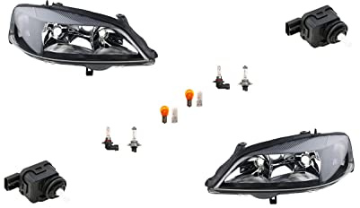 Johns, Scheinwerfer schwarz passend für Opel Astra G Links Rechts Leuchtm. + Stellmotor