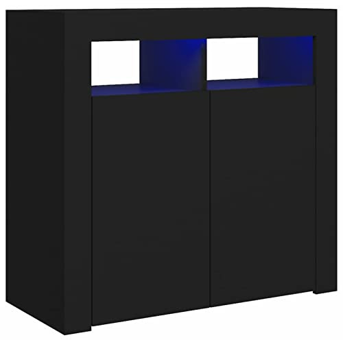 Tidyard Skänk med LED-lampor, köksskåp, modernt skåp, multifunktionsskåp, skänk och buffé, skåp, skåp, bufféskåp, vardagsrumsskåp, vardagsrumsskåp, svart 80 x 35 x 75 cm
