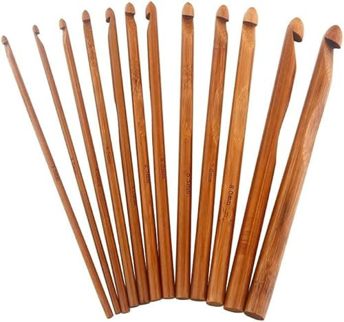 12 pezzi Uncinetti in Legno di Bambù, Ferri da Maglia in Bambù Diametro da 3 a 10mm, Ferri da Uncinetto Ferri da Maglia Fatti a Mano Aghi di Crochet per la Tessitura
