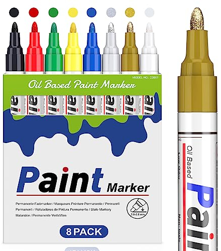 STANBLUE Paint Pens Paint Markers : 8 Coloured Oil-Based Waterproof Paint Marker Pen Quick Dry Permanent Markers for Rocks Painting, Plastic, Wood, Fabric, Glass, Metals Almost Any Surface