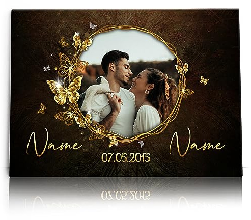 Liebesleinwand Personalisiertes Foto-Leinwandbild gestalten | Spiegel der Liebe | Geschenk zum Jahrestag, Hochzeitstag, Verlobung, Hochzeit | Leinwandbild gestalten mit Foto, Namen und Datum
