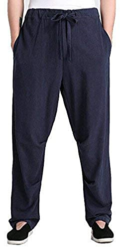 ZMIN Pantalon d'arts Martiaux pour Homme Pantalon en Lin Kung Fu Pantalon De Costume Tang,E,XL