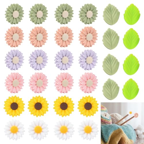 32 Stück Maschenstopper, Maschenstopper für Stricknadeln, Bunte Stricknadeln Punktschutz Set, Stricknadelstopper, Nadeln Punktschützer, Silikon Stricknadel Punkt Protektoren, Rutschfeste