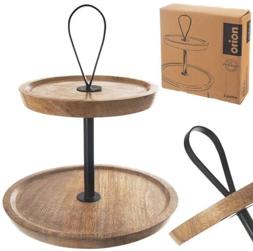 orion group Holzplatte Servierständer Servierplatte Obstetagere | Kuchenplatte aus Holz 2-stöckig Mango 30 cm