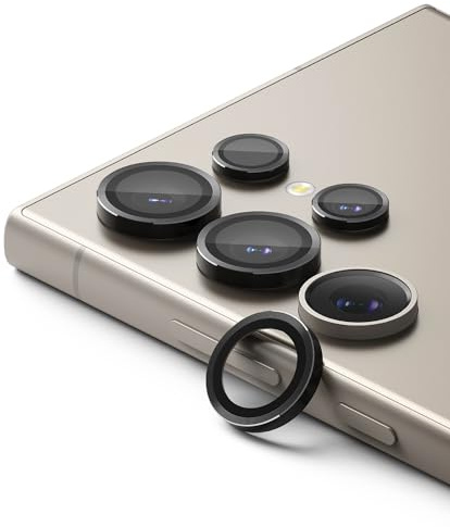 Ringke Camera Lens Frame Glass Protector Compatible with Samsung Galaxy S24 Ultra (2024), HD Quality Anti-Fingerprint Tempered Glass Protection and Aluminum Frame - Black