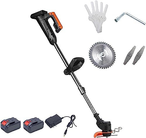 NAKEAH Désherbeur sans Fil, Tondeuse à Gazon sans Fil légère 24 V avec 3 Lames 2 pièces 24 V Chargeur de Batterie Portable Maison pelouse Jardin Tondeuse