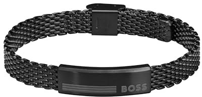 HUGO BOSS herr Ionic svart pläterat nät kedja armband – 1580612, Standard, Joniskt pläterat svart stål, Högkvalitativ produkt