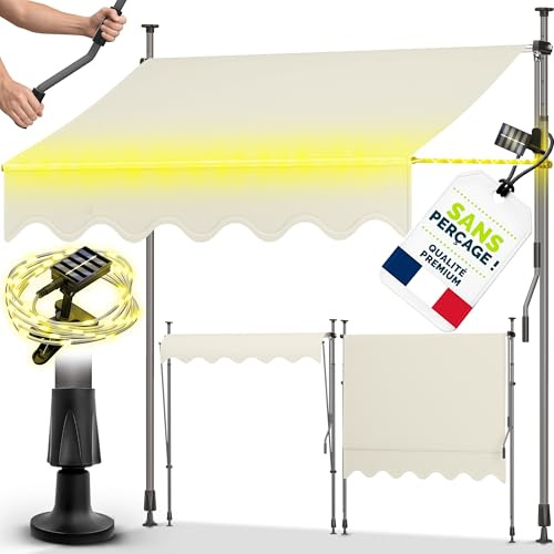tillvex Klemmmarkise 250cm mit Handkurbel & LED Lichterkette Balkonmarkise | Markise Balkon UV-beständig, wasserdicht & höhenverstellbar | Outdoor Sonnenschutz zum Klemmen für Terrasse & Garten