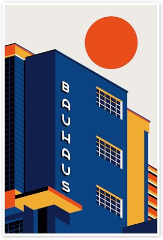 Posterlounge Bauhaus-Gebäude Poster von Bo Lundberg 20 x 30 cm Blau Pop Art Wanddeko