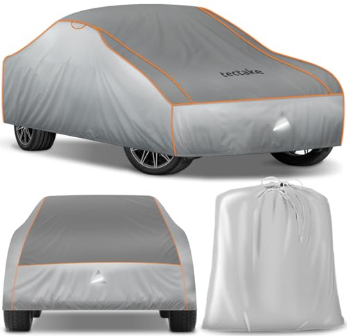 tectake® Auto Abdeckplane, Hagelschutz Autoplane, Autoabdeckung, wasserdichte Decke, atmungsaktiv, elastische Autogarage, Auto Zubehör mit Aufbewahrungstasche, kompatibel mit vielen Modellen - Größe S