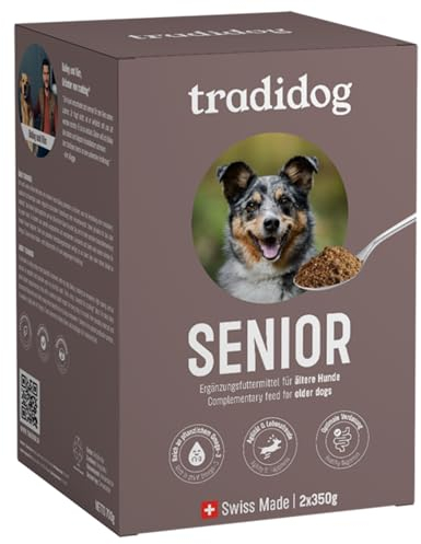 Tradidog Senior – Alternative aux comprimés articulaires, à la poudre pour les articulations, à la griffe du diable et à la moule à lèvres vertes pour chien – Riche en oméga 3 – pour la protection des