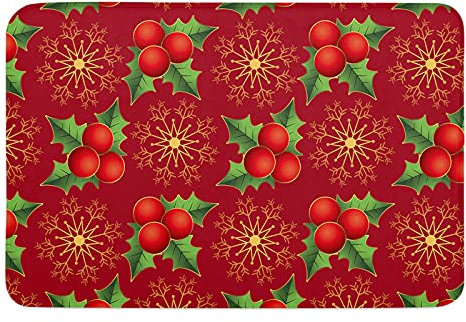 Toiyugd Felpudo de fieltro con diseño navideño de plantas de acebo de 20 x 31.5 pulgadas, para interiores y exteriores, antideslizante, para entrada delantera, interior y exterior, copos de nieve