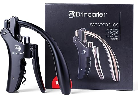Juego de sacacorchos de acero cromado, abrebotellas de vino automático con tornillo en espiral (negro)
