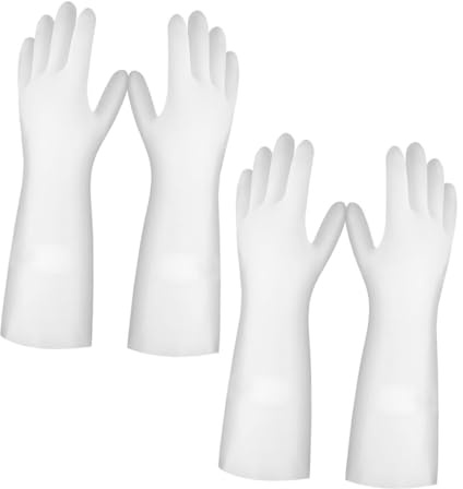 Anneome 2pairs Reusable Latex Household Cleaning Gloves Durable Kitchen Dishwashing Gloves Oil Stain Resistant Extended Cuffs for Wrist Protection