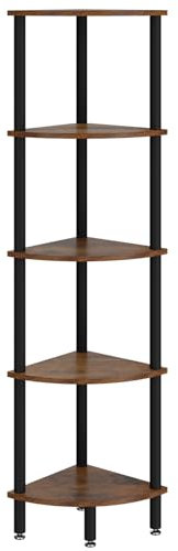 IBUYKE 5 Tier Corner Shelf Stand,Industrial Corner Display Rack,Corner Bookshelf for Living Room, Bedroom, Kitchen, Home Office, Brown WBC010H