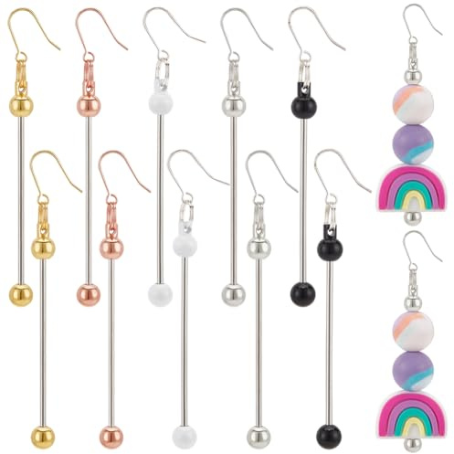 PH PandaHall 5 Farben beadable Ohrring Bars 10pcs Beadable Bar Links baumeln Ohrring leer Perlenohrringe finden Schmuck Verbinder für Schmuckherstellung DIY Handwerk Ohrring Charms 7,6 cm lang