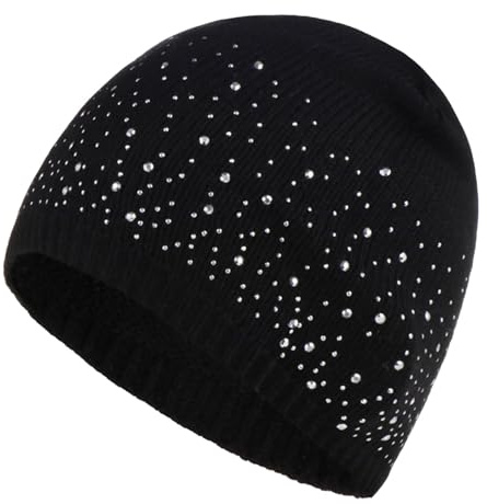 Rrongwn Damen Wintermütze Caps Beanie Hats Mode Gestrickte Einfarbige Mütze Mit Perle Strass Frauen Herbst Winter Warme Mützen Mütze Damen Elegante Motorhaube