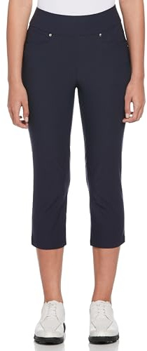 PGA TOUR Women's 22” Pull-on Golf Capri Pants with Tummy Control, Performance Stretch, Moisture-Wicking, Sun Protection, Navy, S