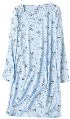Chemise de nuit chaude pour femme - Manches longues - Chemise de nuit - Chemise de nuit mignonne - Vêtement de nuit décontracté - Chemise de nuit imprimée - T-shirt - Robe partenaire - Pyjama, Rose,