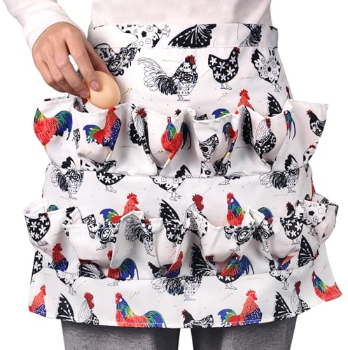 HFZRZFH Canvas Egg Collecting Apron with 12 Deep Pockets - Hands-Free Egg Holder for Chicken, Duck, Goose Eggs - Farmhouse Kitchen Apron for Men and Women
