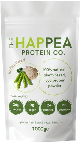 HAPPEA 1 kg Hochwertiges Vegan Erbsenprotein Pulver - 85% Protein - Veganes Proteinpulver, Geschmacksneutral, Ohne Zucker, Ideal für Muskelaufbau & Diät, Hoch Löslich, 100% GVO-frei