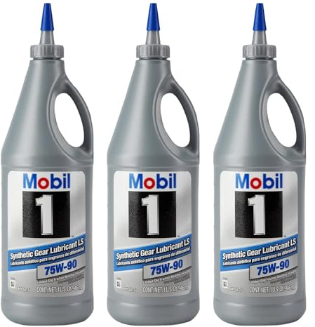 75W-90 Synthetic Gear Oil Mobill1 1043611, API GL-5 Full Synthetic Differential & Transmission Fluid, 3-Pack 1 Quart Extreme Pressure Protection, Thermal Stability