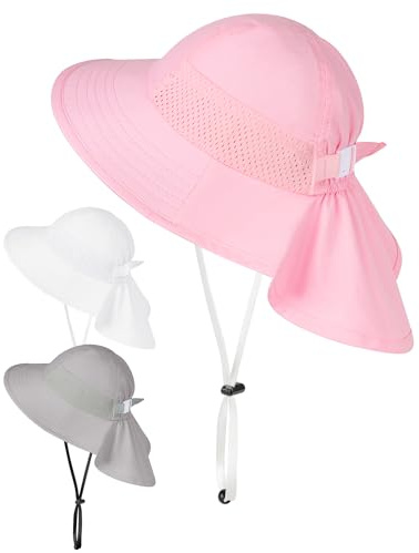 Becellen Sombrero de Sol Bebé, Protección UPF 50+ Gorra de Playa de ala Ancha con Protector de Cuello Gorra Proteccion Solar Ajustables para Niños Niñas 2-6 Años