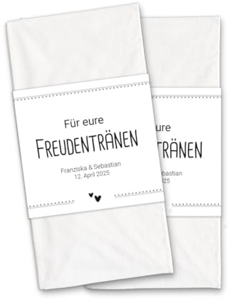PuK Freudentränen Banderolen Hochzeit | Papierbanderolen für Taschentücher zur Hochzeit | Perfekt für emotionale Trauung | Klebepunkte enthalten (02, Personalisiert)