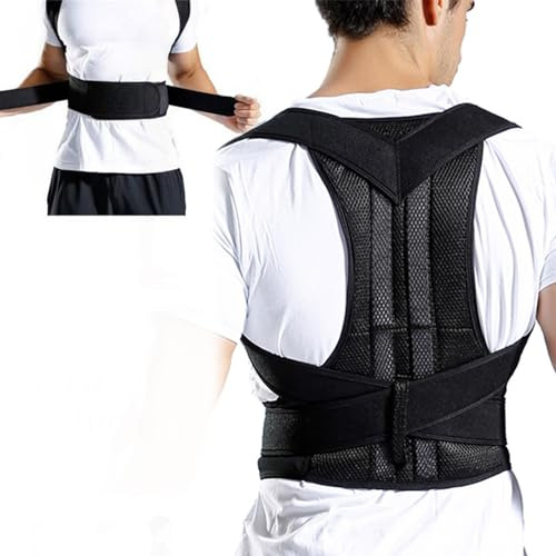 Ajustables Apoyo de Espalda, Corrector de Postura Espalda Soporte, Cinturón Corrección de Postura para Hombres y Mujeres, Enderezador de Espalda, Aliviar el dolor de Espalda y Hombro (L, Negro)
