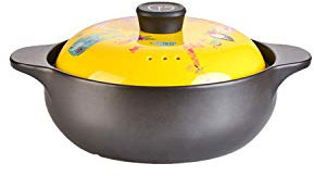 Soupière en céramique pure avec couvercle à double poignée et casserole ronde noire en céramique pour feu ouvert, marmite en argile, marmite en terre cuite, batterie de cuisine en céramique avec couve