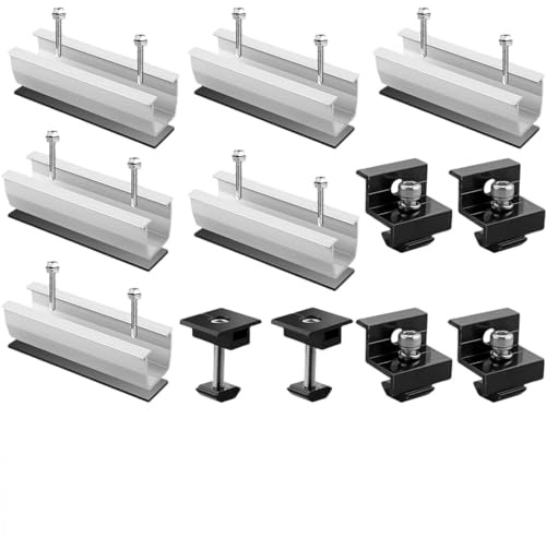 Solarmodul Halterung Kit, Solarpanel Halterung PV Befestigungsschiene, Photovoltaik Flachdachhalterung für 30-35MM Dicke Module, PV Halterung für Flachdach Trapezblech Ziegeldach (6 Teiliges)