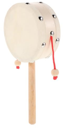 Kinderrasseltrommel 4 Zoll Frühe Bildung Schlaginstrument | Beige, Schafleder Spannfläche, Glatte Oberfläche, für Kleinkinder und Kinder, Eltern Kind Spiel