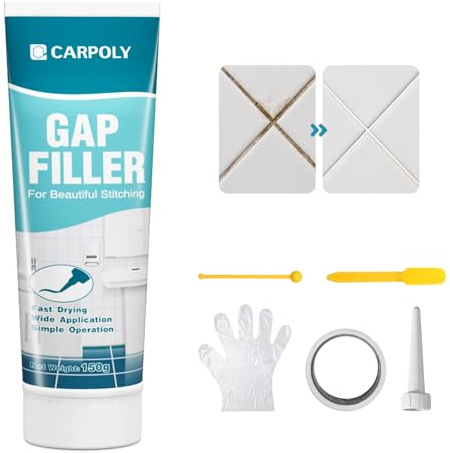 CARPOLY Tile Grout Repair Kit, White Grout Filler for Bathroom, Kitchen, Rstore & Renew Tile Joints Line, Triple Protection, Fast Drying Shower Grout with Tools(White, 5.29oz/150g)