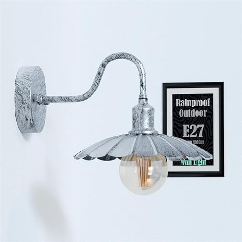 LEDSone Retro Outdoor Wall Light E27 Waterproof Vintage Brushed Silver Wall Lamp for Porch, Balcony, Garden, and Patio Industrial 22cm Metal Umbrella Shade Exterior Lighting Fixture