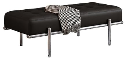 LIBANGRONG-888 Fensterbank Bett-Endhocker Leichte Luxus-Schuhwickelbank Edelstahl Lange Bank Leder Minimalistische Nachttischbank Bettbänke(Schwarz,Mittel)