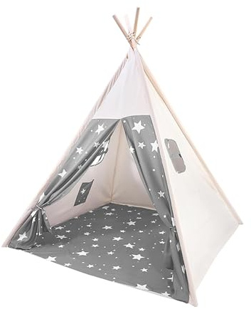 Pamatio Tipi Zelt für Kinder, Kinderzelt Indoor, Spielzelt für drinnen, Kindertipi Spielzelt,Kinderspielzelt,Kinderzimmer Deko Weiß Grau - 120 x 116 cm